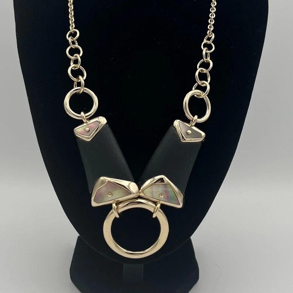 Retired - Alexis Bittar Gold Tone Lucite & Mother of Pearl Collar Necklace